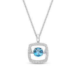 Unstoppable Love Swiss Blue Topaz Necklace 1/10 ct tw Diamonds Sterling Silver 19"