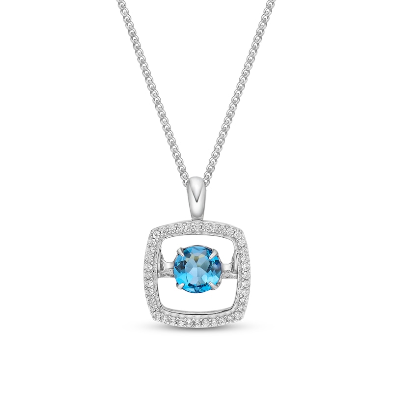 Unstoppable Love Swiss Blue Topaz Necklace 1/10 ct tw Diamonds Sterling Silver 19"