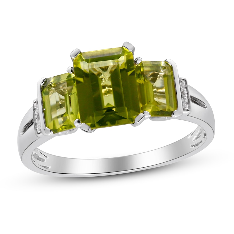 Main Image 1 of Three-Stone Peridot & Diamond Ring Sterling Silver
