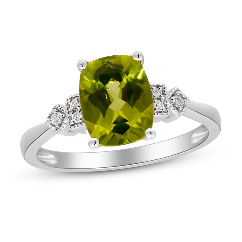 Main Image 1 of Peridot Ring 1/20 ct tw Diamonds Sterling Silver