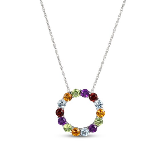 Wishrocks Oval Cut Multi Gemstone & White CZ Cluster Pendant Necklace in Sterling Silver Wishrocks Oval Cut Multi Gemstone & White CZ Cluster Pendant Necklace in Sterling Silver