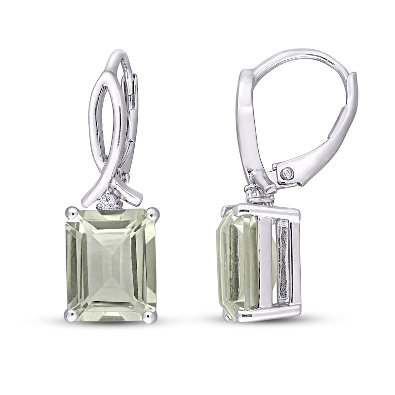 Green Quartz & White Topaz Dangle Earrings Sterling Silver