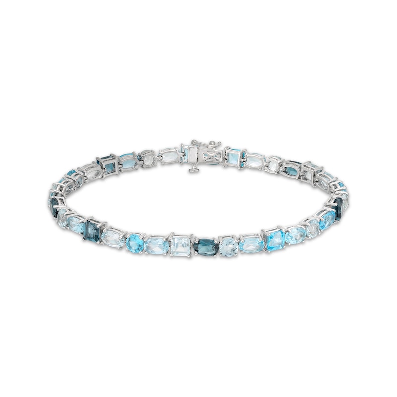 Main Image 1 of Vibrant Shades Swiss, London Blue Topaz & Aquamarine Bracelet Sterling Silver 7.25&quot;
