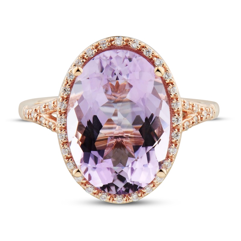 Main Image 3 of Amethyst & Diamond Ring 1/6 ct tw Oval/Round-Cut 10K Rose Gold