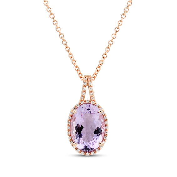 Amethyst & Diamond Necklace 1/8 ct tw Oval/Round-Cut 10K Rose Gold 18"