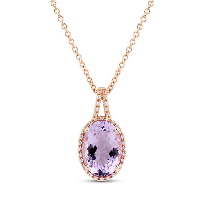 Main Image 1 of Amethyst & Diamond Necklace 1/8 ct tw Oval/Round-Cut 10K Rose Gold 18&quot;