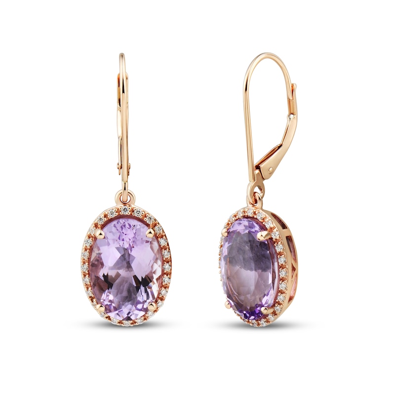 Amethyst & Diamond Earrings 1/6 ct tw Oval/Round-Cut 10K Rose Gold