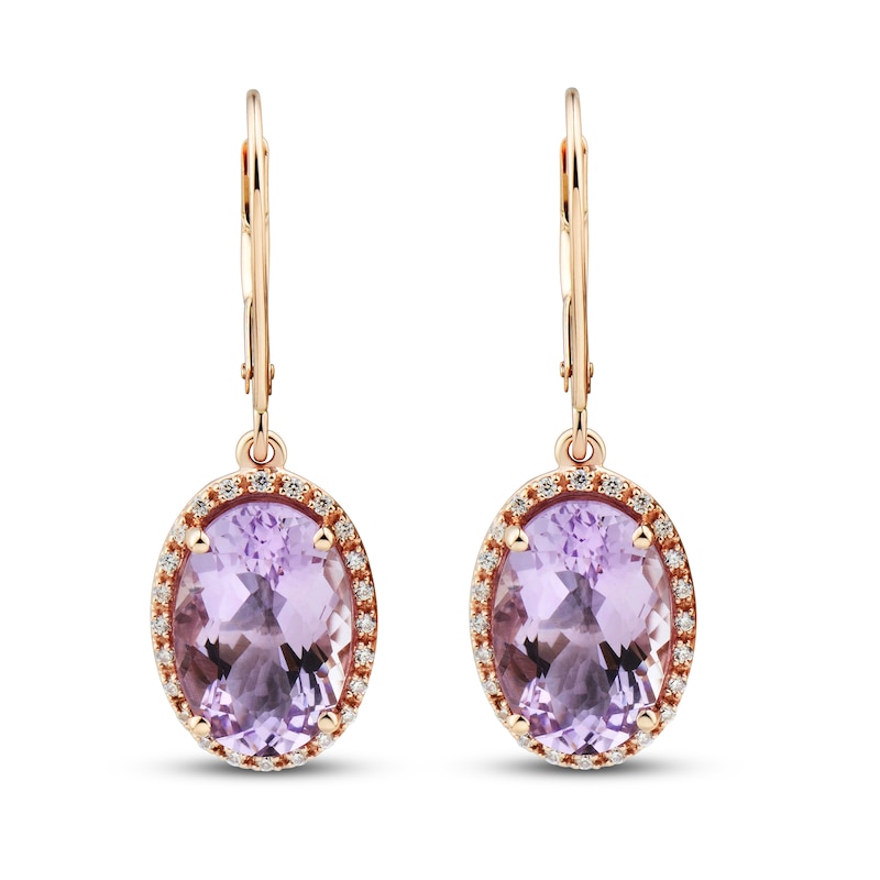 Main Image 2 of Amethyst & Diamond Earrings 1/6 ct tw Oval/Round-Cut 10K Rose Gold