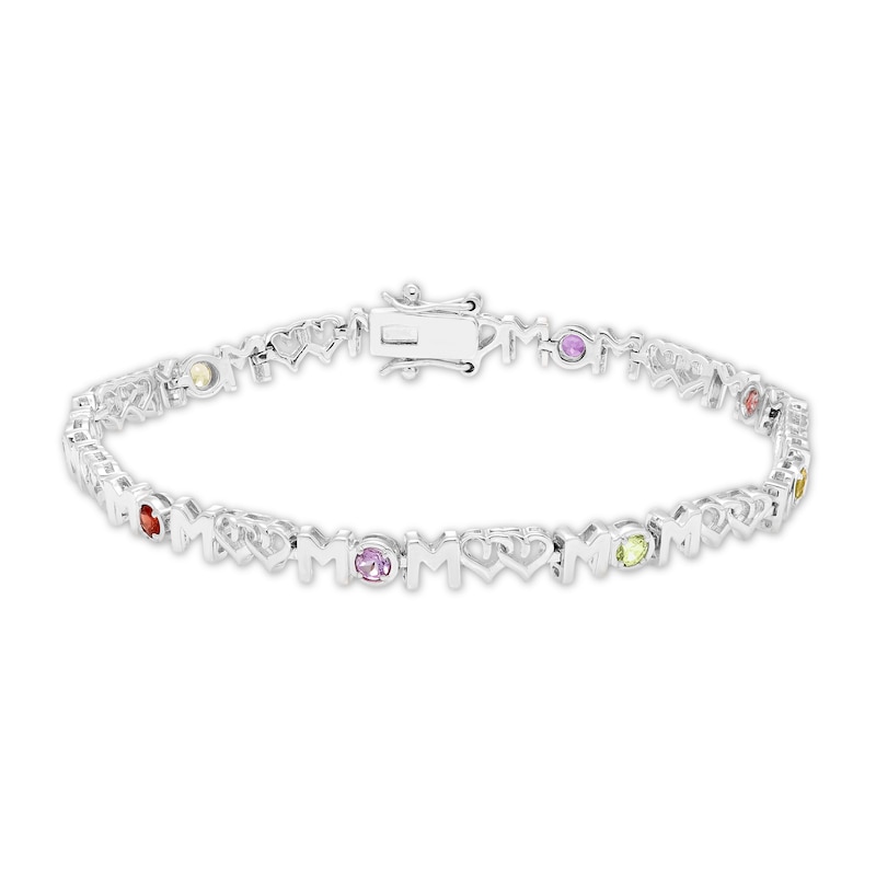 Multi-Gemstone "Mom" Bracelet Sterling Silver 7.25"