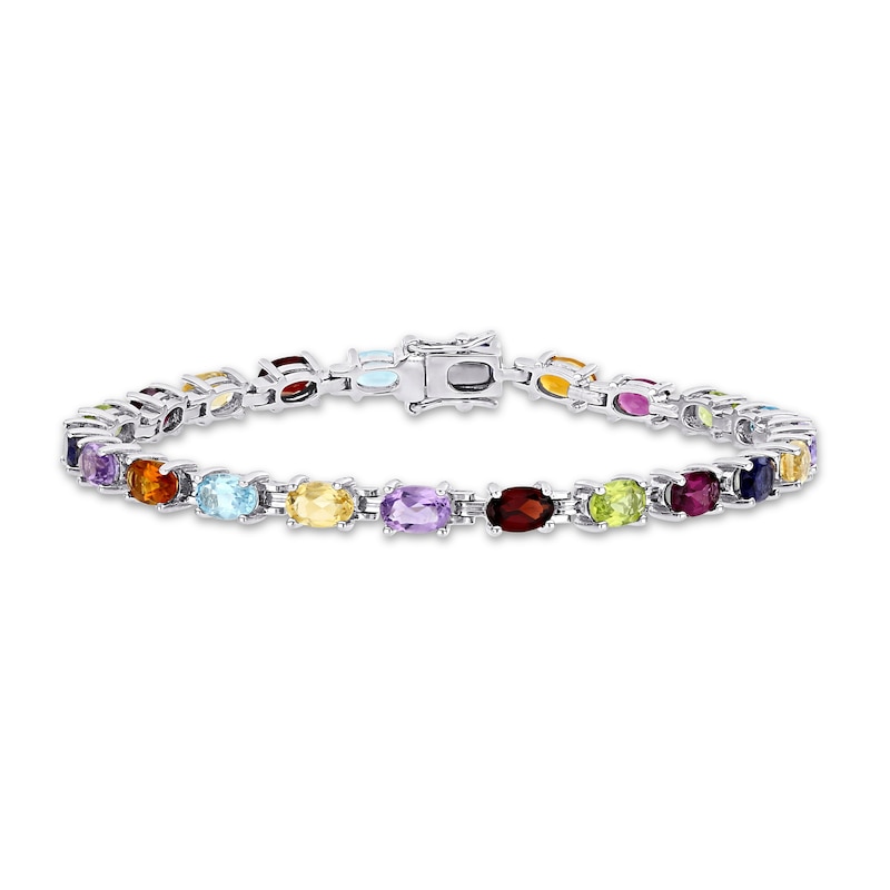 Sterling Silver 925 Multi Colored and Multi Shaped Gemstone Bracelet