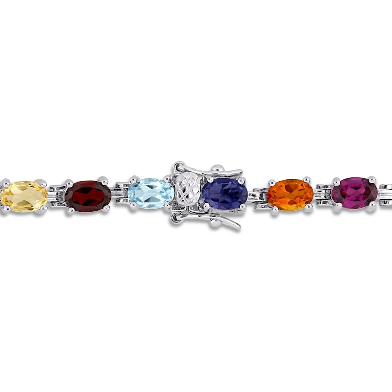 Genuine Multi Color Stone Sterling Silver 7 Inch Tennis Bracelet