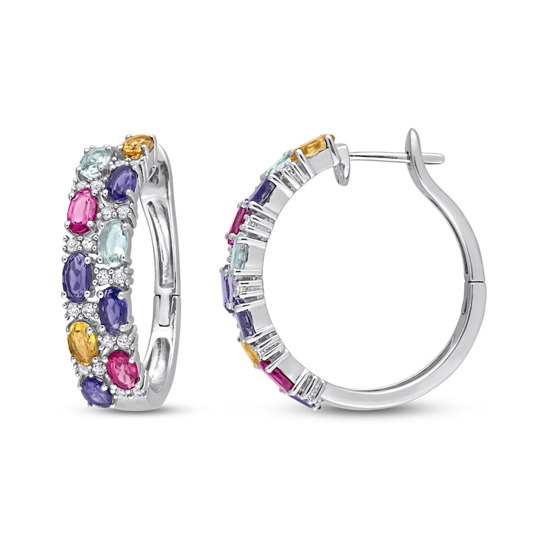 Main Image 1 of Multi-Gemstone Hoop Earrings Sterling Silver