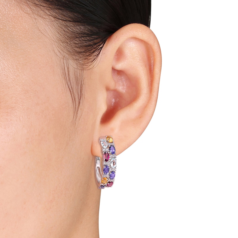 Multi-Gemstone Hoop Earrings Sterling Silver