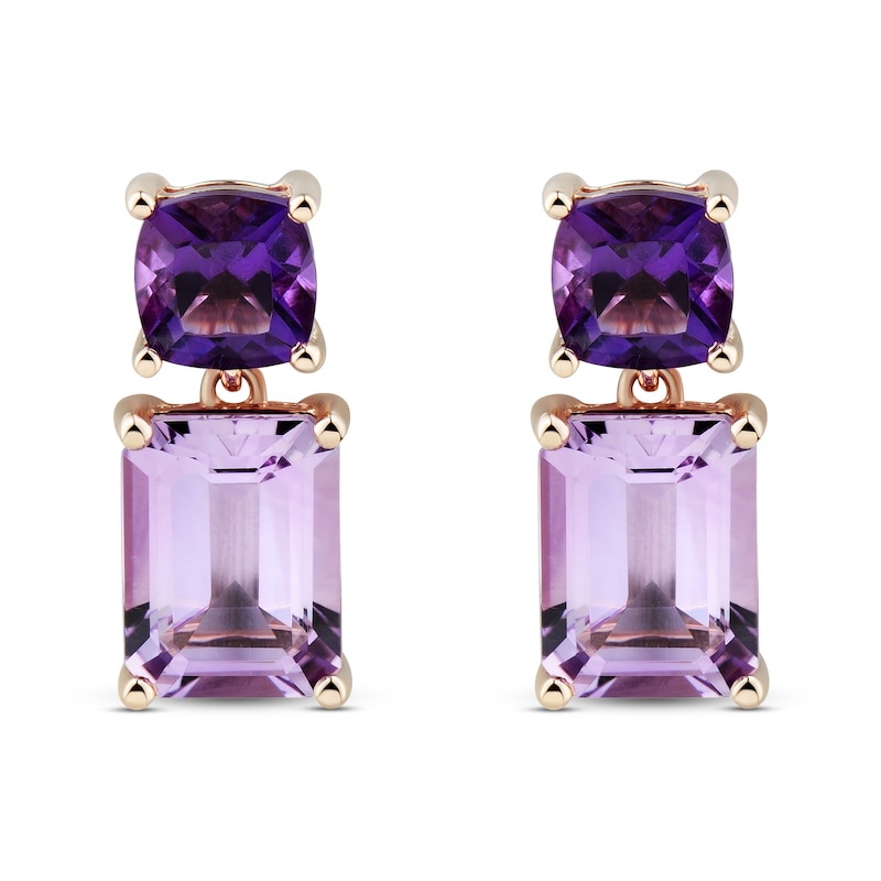 Amethyst Drop Earrings 10K Rose Gold