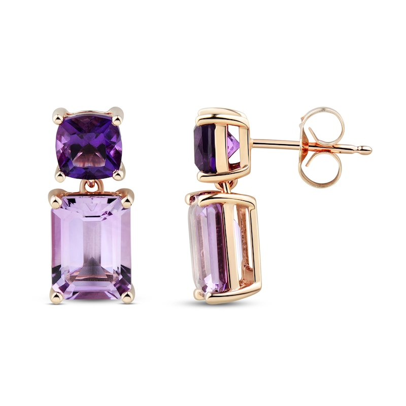 Amethyst Drop Earrings 10K Rose Gold