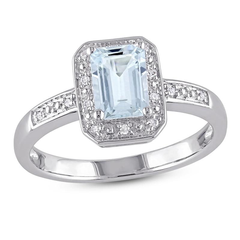 Main Image 1 of Aquamarine & Diamond Ring 1/20 ct tw Round-Cut Sterling Silver