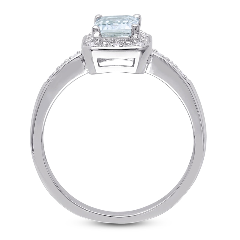 Main Image 2 of Aquamarine & Diamond Ring 1/20 ct tw Round-Cut Sterling Silver