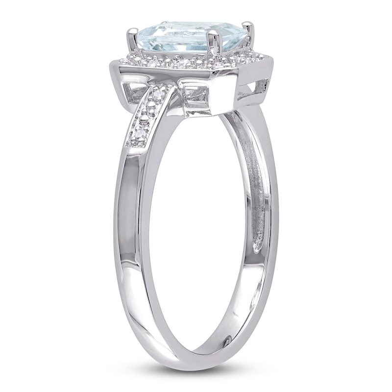 Main Image 3 of Aquamarine & Diamond Ring 1/20 ct tw Round-Cut Sterling Silver