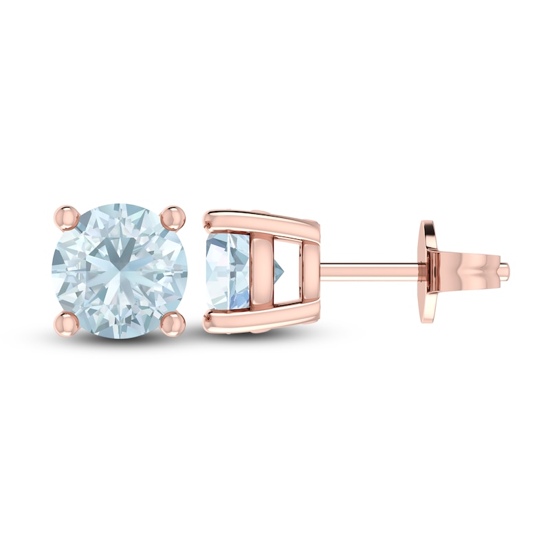 Main Image 1 of Aquamarine Solitaire Earrings 10K Rose Gold