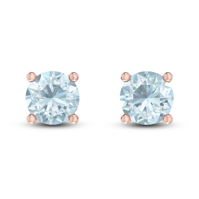 Aquamarine Solitaire Earrings 10K Rose Gold