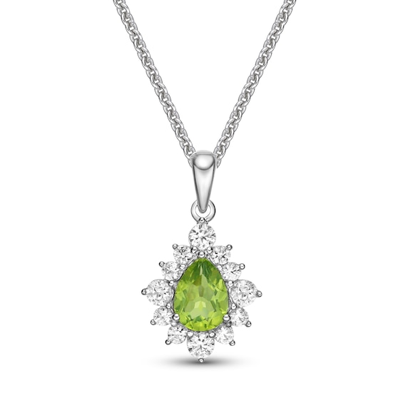 Peridot & White Lab-Created Sapphire Necklace Sterling Silver 18"