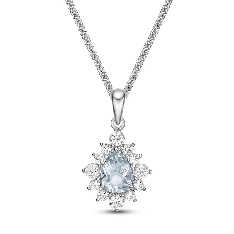 Main Image 1 of Aquamarine & White Lab-Created Sapphire Necklace Sterling Silver 18"