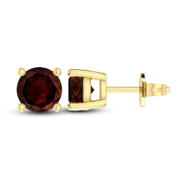 Garnet Solitaire Earrings 10K Yellow Gold