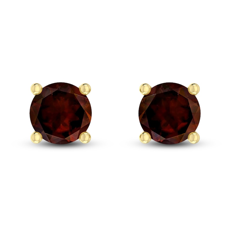 Garnet Solitaire Earrings 10K Yellow Gold