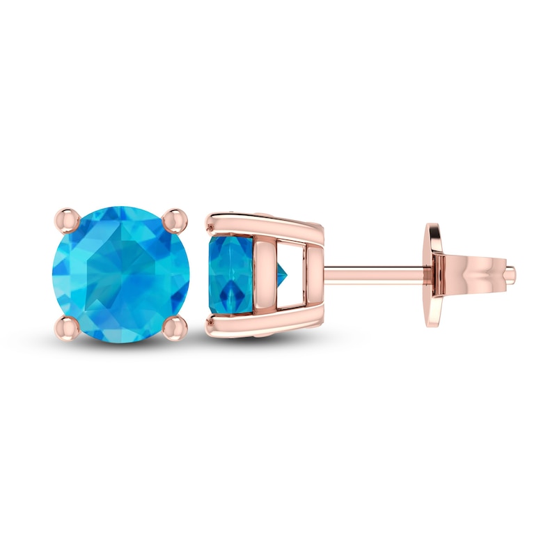Main Image 1 of Swiss Blue Topaz Solitaire Earrings 10K Rose Gold