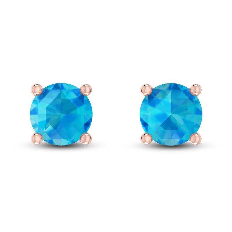 Swiss Blue Topaz Solitaire Earrings 10K Rose Gold