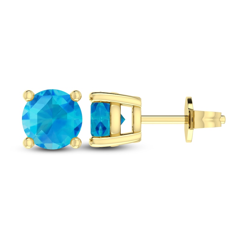 Main Image 1 of Swiss Blue Topaz Solitaire Earrings 10K Yellow Gold