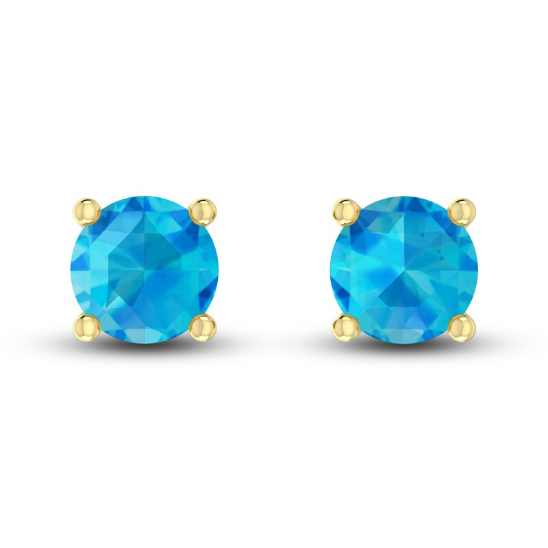 Main Image 2 of Swiss Blue Topaz Solitaire Earrings 10K Yellow Gold