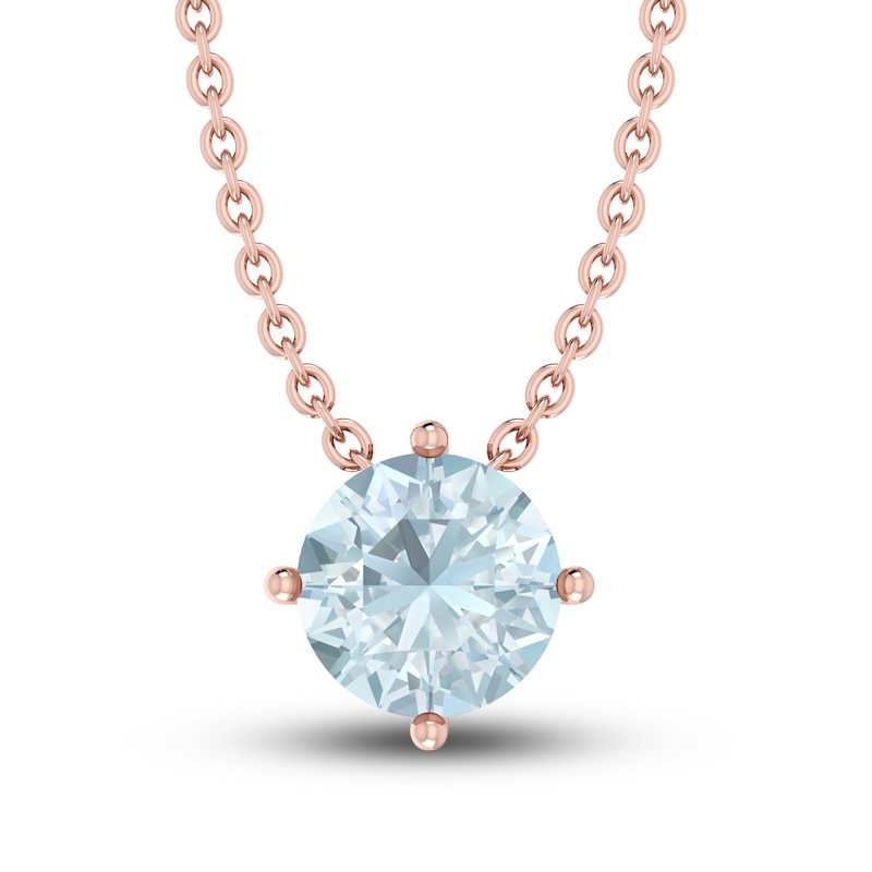 Main Image 1 of Aquamarine Solitaire Necklace 10K Rose Gold 18&quot;