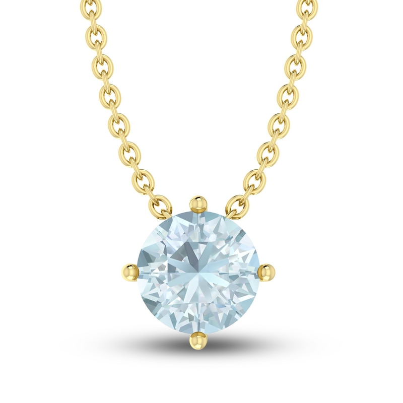 Main Image 1 of Aquamarine Solitaire Necklace 10K Yellow Gold 18&quot;