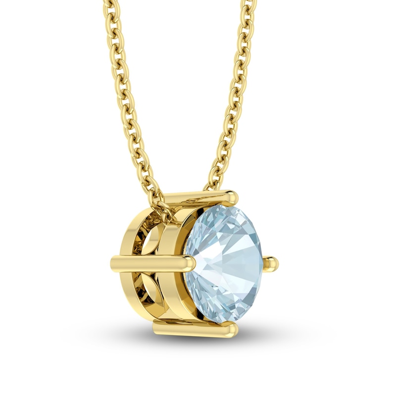 Aquamarine Solitaire Necklace 10K Yellow Gold 18"
