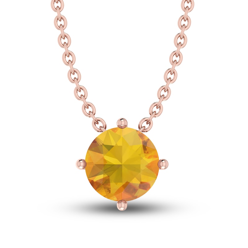 Citrine Solitaire Necklace 10K Rose Gold 18"