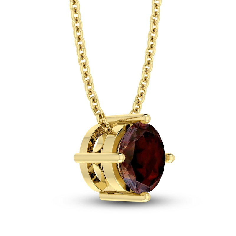 Garnet Solitaire Necklace 10K Yellow Gold 18"