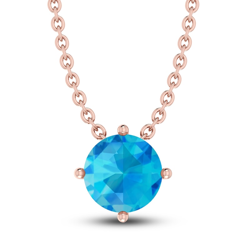 Swiss Blue Topaz Solitaire Necklace 10K Rose Gold 18"