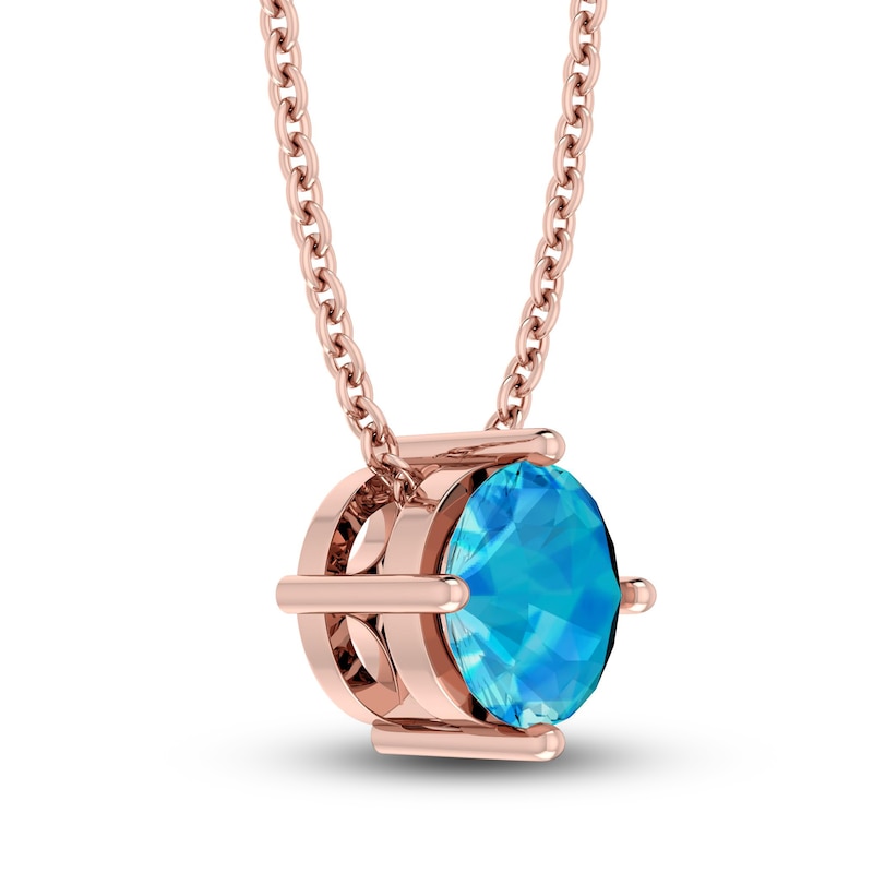 Swiss Blue Topaz Solitaire Necklace 10K Rose Gold 18"