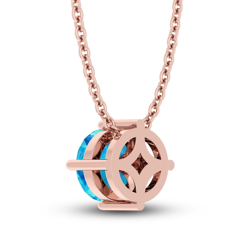 Swiss Blue Topaz Solitaire Necklace 10K Rose Gold 18"