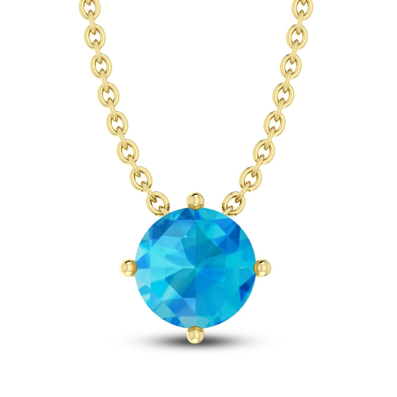 Main Image 1 of Swiss Blue Topaz Solitaire Necklace 10K Yellow Gold 18"