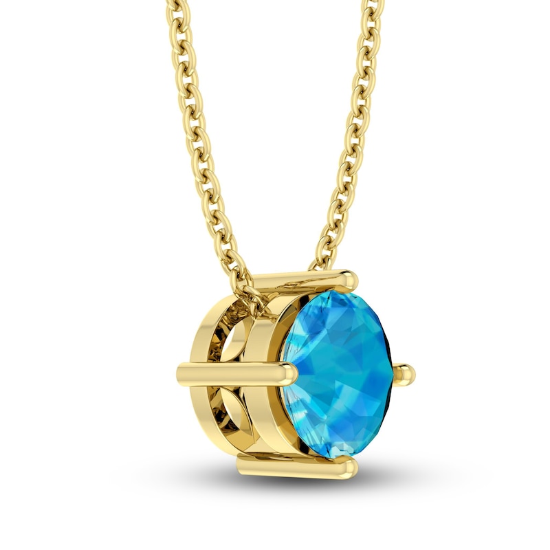 Swiss Blue Topaz Solitaire Necklace 10K Yellow Gold 18"