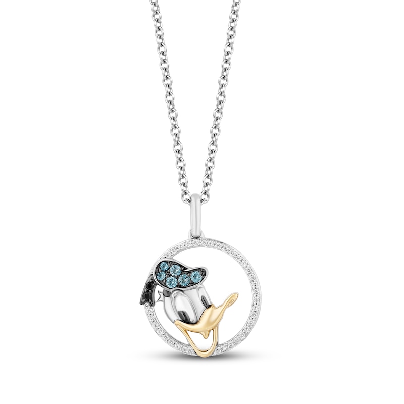 Disney Treasures Donald Duck London Blue Topaz & Diamond Necklace 1/10 ct tw Sterling Silver & 10K Yellow Gold 17"