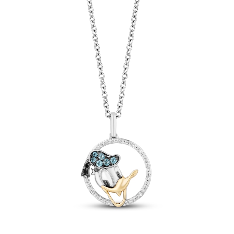 Main Image 1 of Disney Treasures Donald Duck London Blue Topaz & Diamond Necklace 1/10 ct tw Sterling Silver & 10K Yellow Gold 17&quot;
