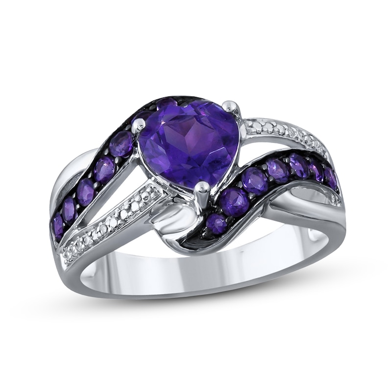 Main Image 1 of Amethyst & Diamond Heart Ring Sterling Silver