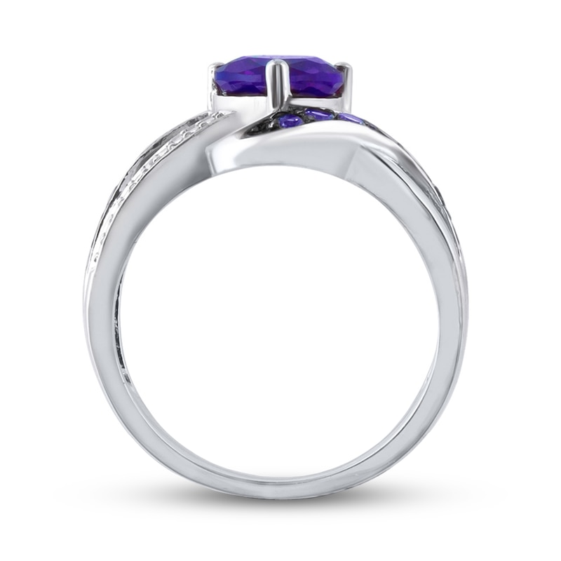 Main Image 2 of Amethyst & Diamond Heart Ring Sterling Silver
