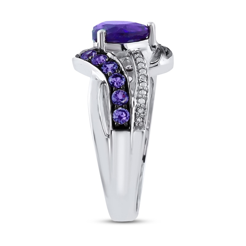 Main Image 3 of Amethyst & Diamond Heart Ring Sterling Silver