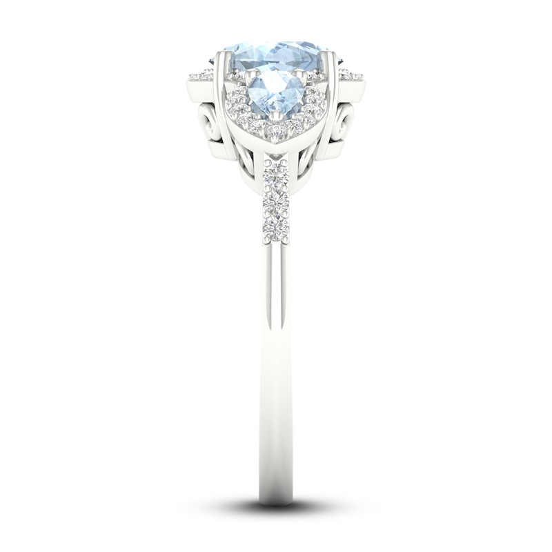 Aquamarine & Diamond Ring 1/5 ct tw Round-Cut 10K White Gold