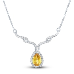 Citrine & White Lab-Created Sapphire Necklace Sterling Silver 18"