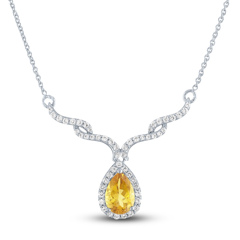 Main Image 1 of Citrine & White Lab-Created Sapphire Necklace Sterling Silver 18"